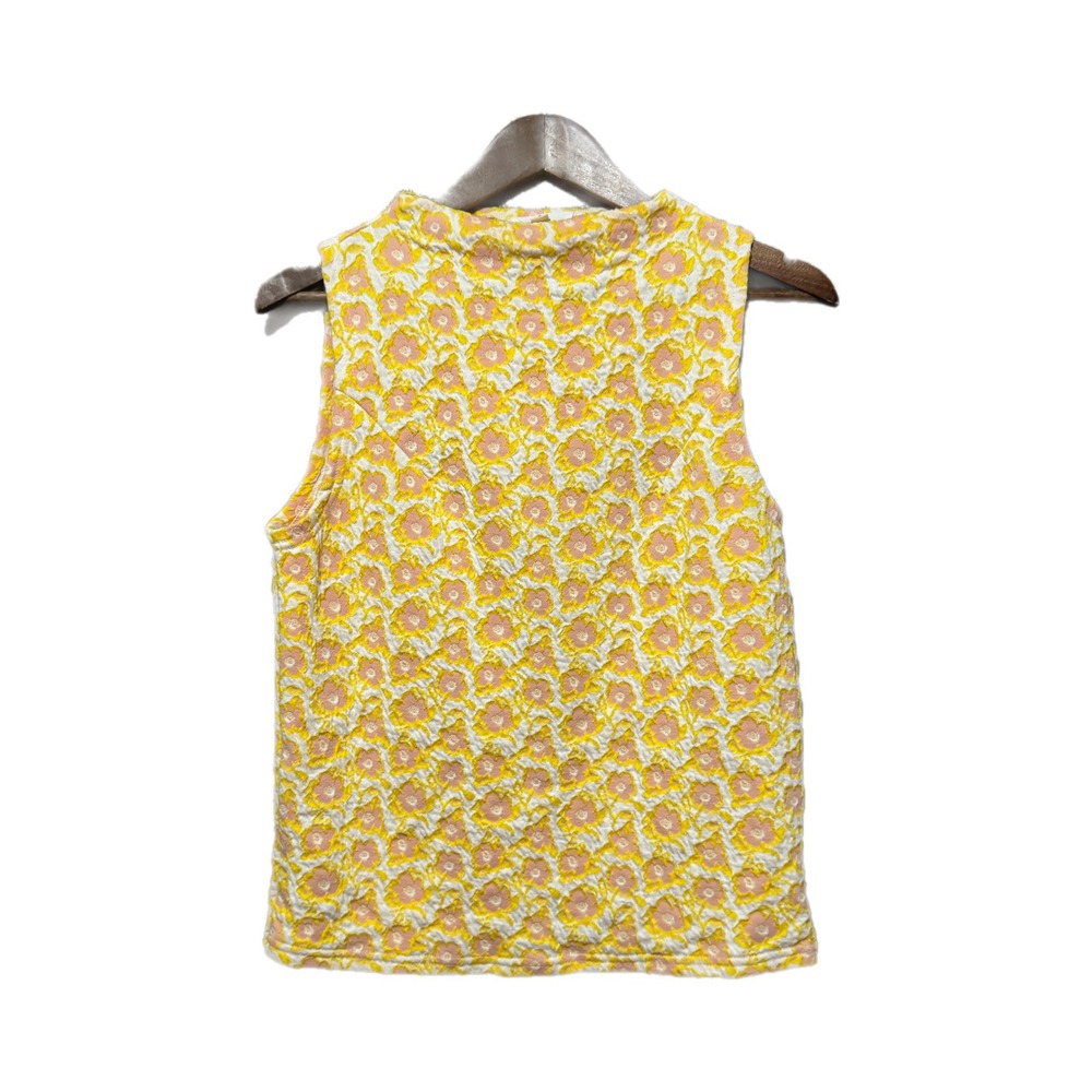 Entro Floral Sleeveless Top Women Small Yellow Pink Excellent Mock Neck Matelass